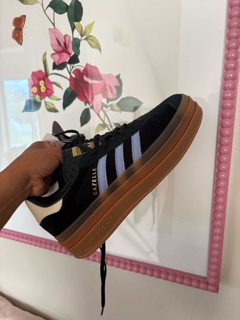 Adidas Gazelle Black Suede Sneakers with Gum Sole